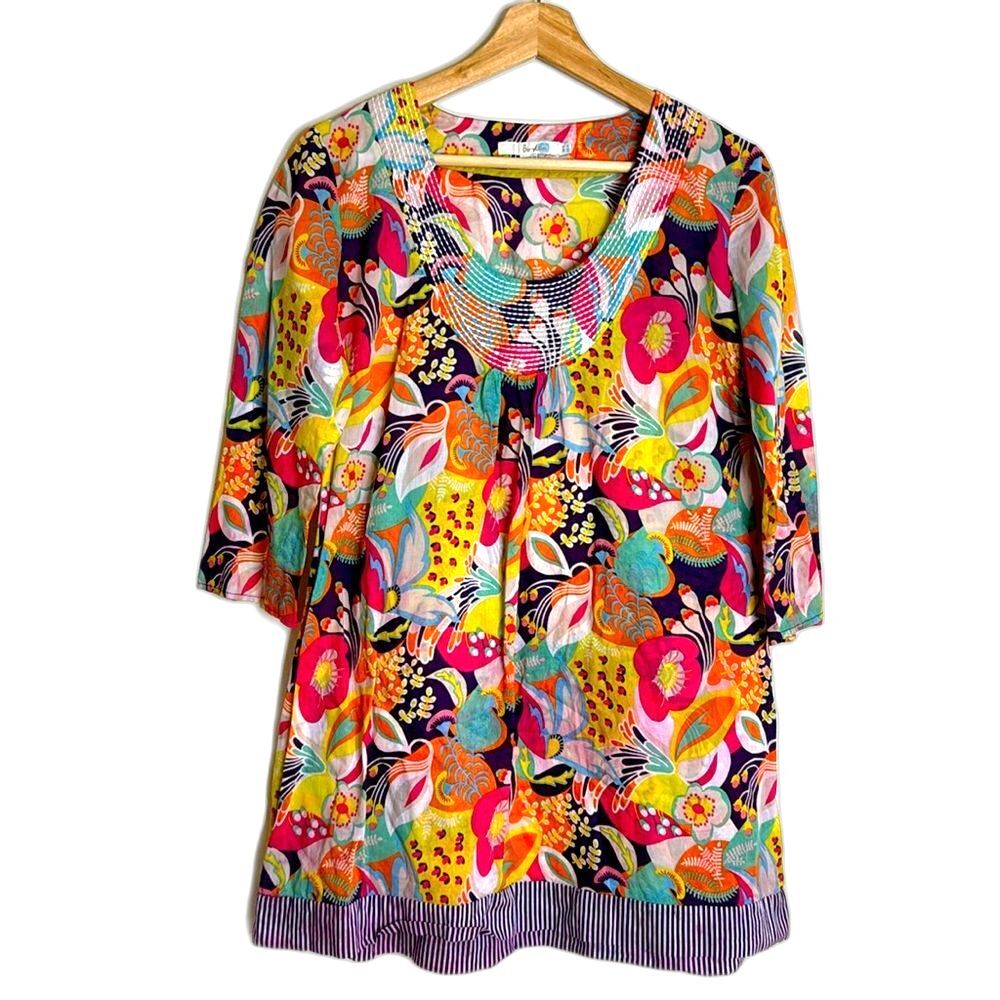 Boden Toulon Floral Women’s Tunic Top Size 4 Cotton Lightweight Colorful Spring